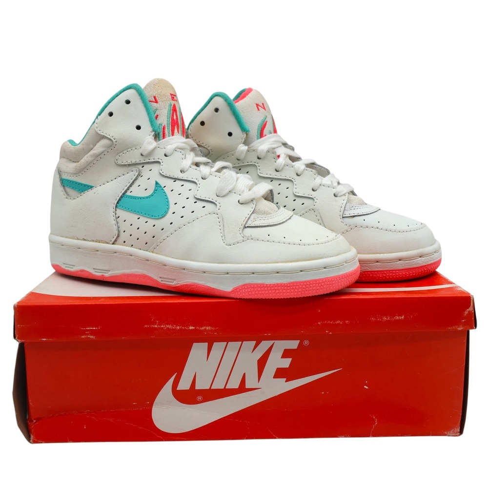 Nike Neo Flare Hi GS Size 3Y Vintage 1990 White Mint Hot Coral Sneakers 9072
